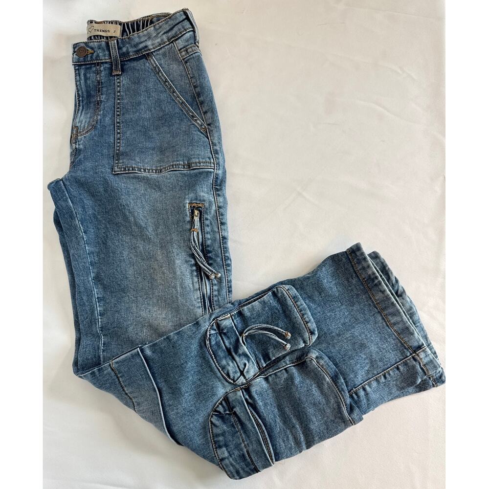 Y2K Wide Leg Cargo Pants Streetwear Utility Style Womens 5 Medium Wash